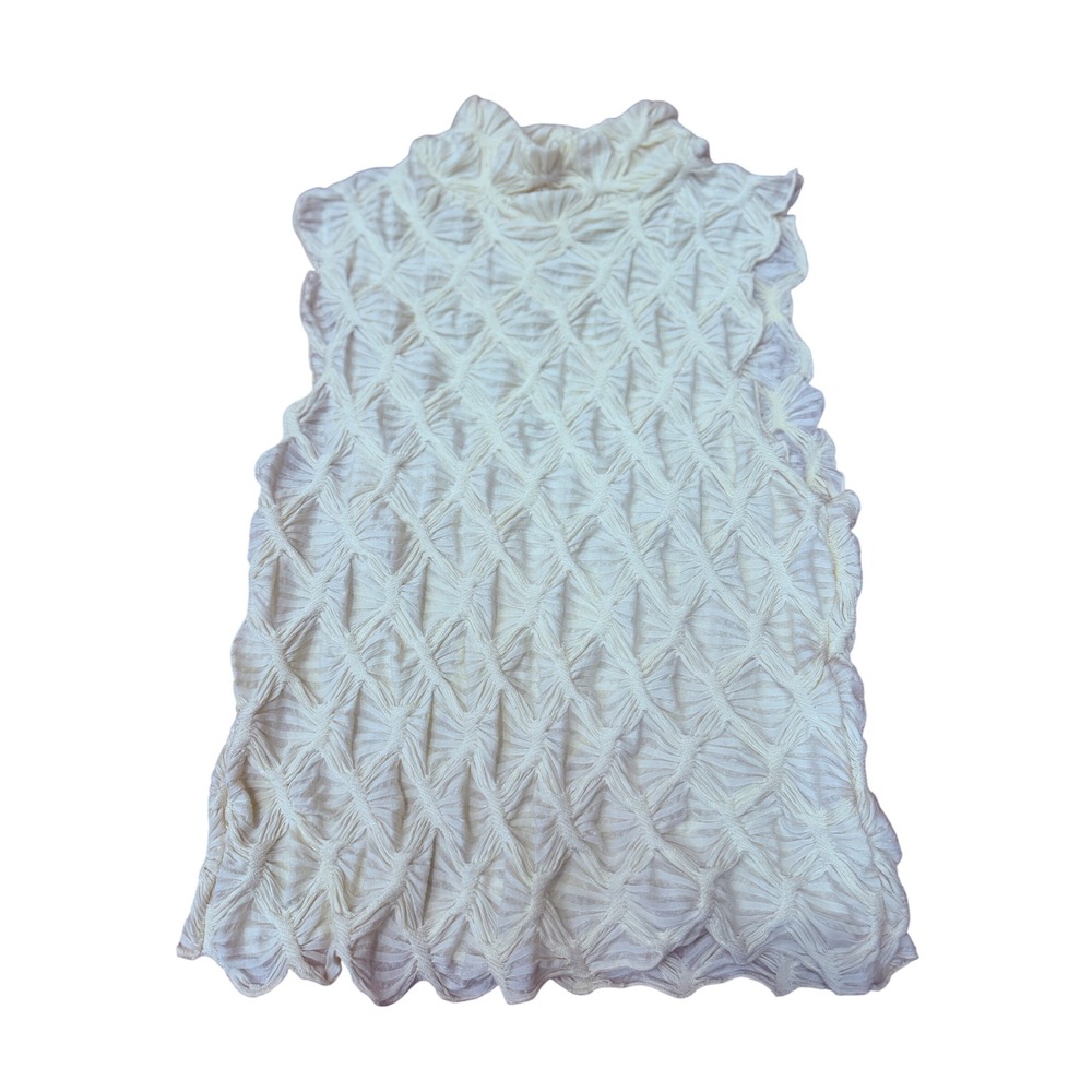Anthropologie Cream Popcorn Texture Mock Neck Sleeveless Top Medium Y2K Style